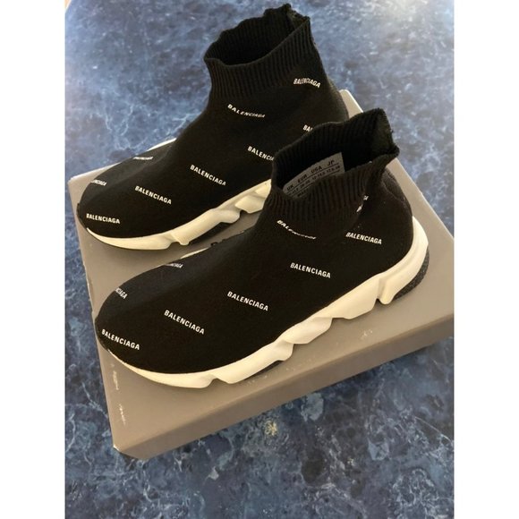 Balenciaga All Over Logo Sock Sneakers Kids EU 29-30/US 12-12.5 - Picture 5 of 10